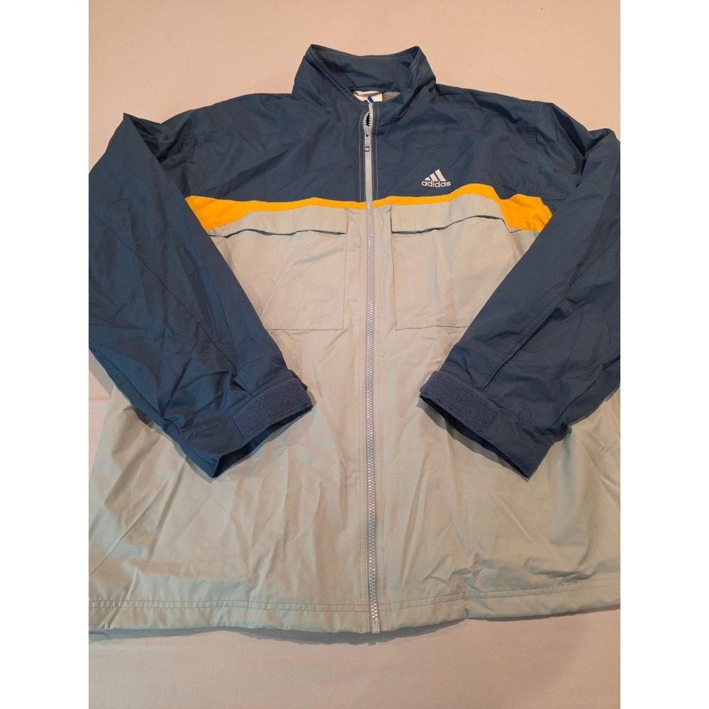 Adidas Mens XL Windbreaker Jacket Colorblock Navy Yellow Full Zip Mesh Lined